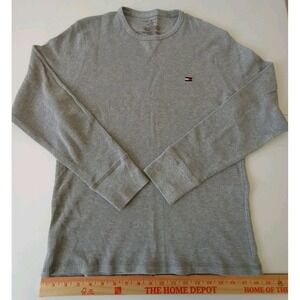 Tommy Hilfiger Mens Shirt Size Large Gray Waffle Knit Long Sleeve Pullover Layer